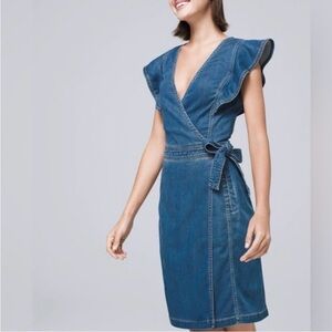 White House Black Market Denim faux Wrap Dress in Blue